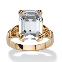 Womens 14K Gold Plated Birthstone Emerald Cut Crystal Diamond Ring 5 6 7 8 9 10 - £63.92 GBP
