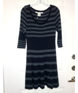 Max Studio Dress Size MP Fit Flare Stripe Black Gray 3/4 Sleeve Stretch - $429.95 MXN