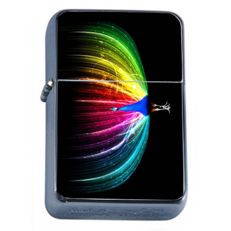Rainbow Peacock Em1 Flip Top Oil Lighter Wind Resistant - $14.80