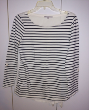 Gap Ladies Ls 100% Cotton White W/NAVY Stripe Pullover TOP-S-NWOT-NICE - £8.97 GBP