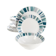 Gibson Home Orleans 12 Piece Round Ceramic Dinnerware Set in Blue - $79.49