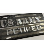 Engraved US Flag Army Retired Black Car Tag Diamond Etched Metal License... - £15.72 GBP