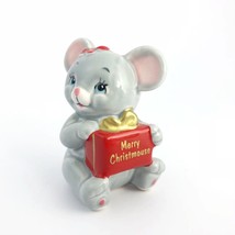 Vintage Russ Christmas Mouse Present Small Collectible Figurine 1068 Ceramic - £13.24 GBP