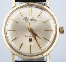 10k Yellow Gold Plated Lucien Piccard Automatic Seashark Mens Watch Leather Band - $1,562.34