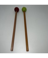 2 Vintage Wooden Pencils With Wooden Apple Toppers - £5.55 GBP