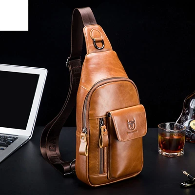 Men the first layer Cowhide leather Chest Bag Male Casual Functional Fanny Waist - $150.35