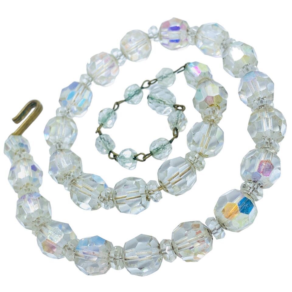 Vintage Aurora Borealis AB Crystal Glass Faceted Graduated Bead Necklace... - $33.90