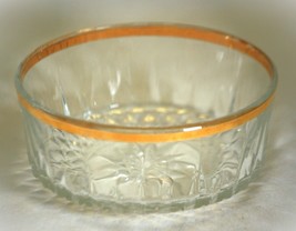 Arcoroc Clear Glass Fruit Bowl Vertical Cut Lines Diamond Point Bottom Gold Trim - £10.11 GBP
