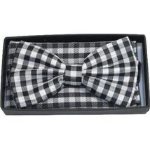 Men Bow Tie Hankie J.Valintin Formal Tuxedo, Business #BT9 Black White Checker image 2