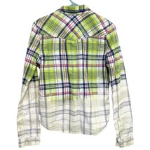 Hollister M Medium Button Up Shirt Womens Long Sleeve Green Plaid Gradual Fade - £9.12 GBP