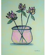 Painting Original Tulips Black Lines Signed Art Pink Flowers Vase Carla ... - $970.58 MXN