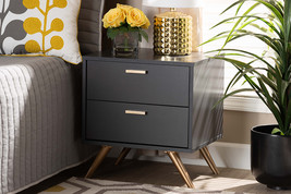 Yori Dark Gray and Gold 2-Drawer Nightstand - $2,252.52 MXN