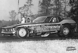 4x6 B&amp;W Photo Doheny &amp; Fullerton TROJAN HORSE Mustang Funny Car E-Town 1973 - £2.16 GBP