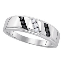 Sterling Silver Mens Round Black Color Enhanced Diamond Wedding Ring 1/4... - £101.47 GBP