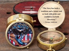 Personalized Gift For U.S Navy Custom Text Engraved Brass Compass With L... - £21.69 GBP