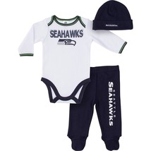 NFL Seattle Seahawks Bodysuit Footed Pants Cap Set Size 0-3 Month Gerber - £19.63 GBP