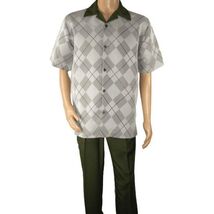 Men MONTIQUE 2pc Walking Leisure Suit Matching Set Short Sleeves 2216 green image 3