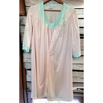 Vintage Lorraine Pink Nightgown Robe Set Size Medium Flowers Sheer Nylon USA - £39.34 GBP