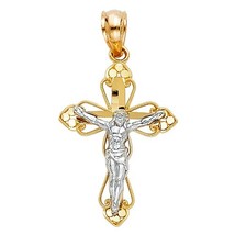 Genuine 14k Two-tone Gold 0.82&quot; Cut-out Flat Crucifix Religious Pendant - $2,269.20 MXN