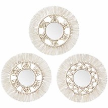 Mini Round Wall Mirror with Macrame Fringe Set of 3 Small Wall Hanging Circle Mi - £21.98 GBP