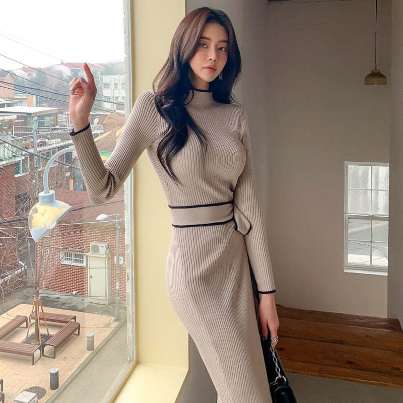 Lace-Up Knitted Mid-Length Sweater Dress Item image 2