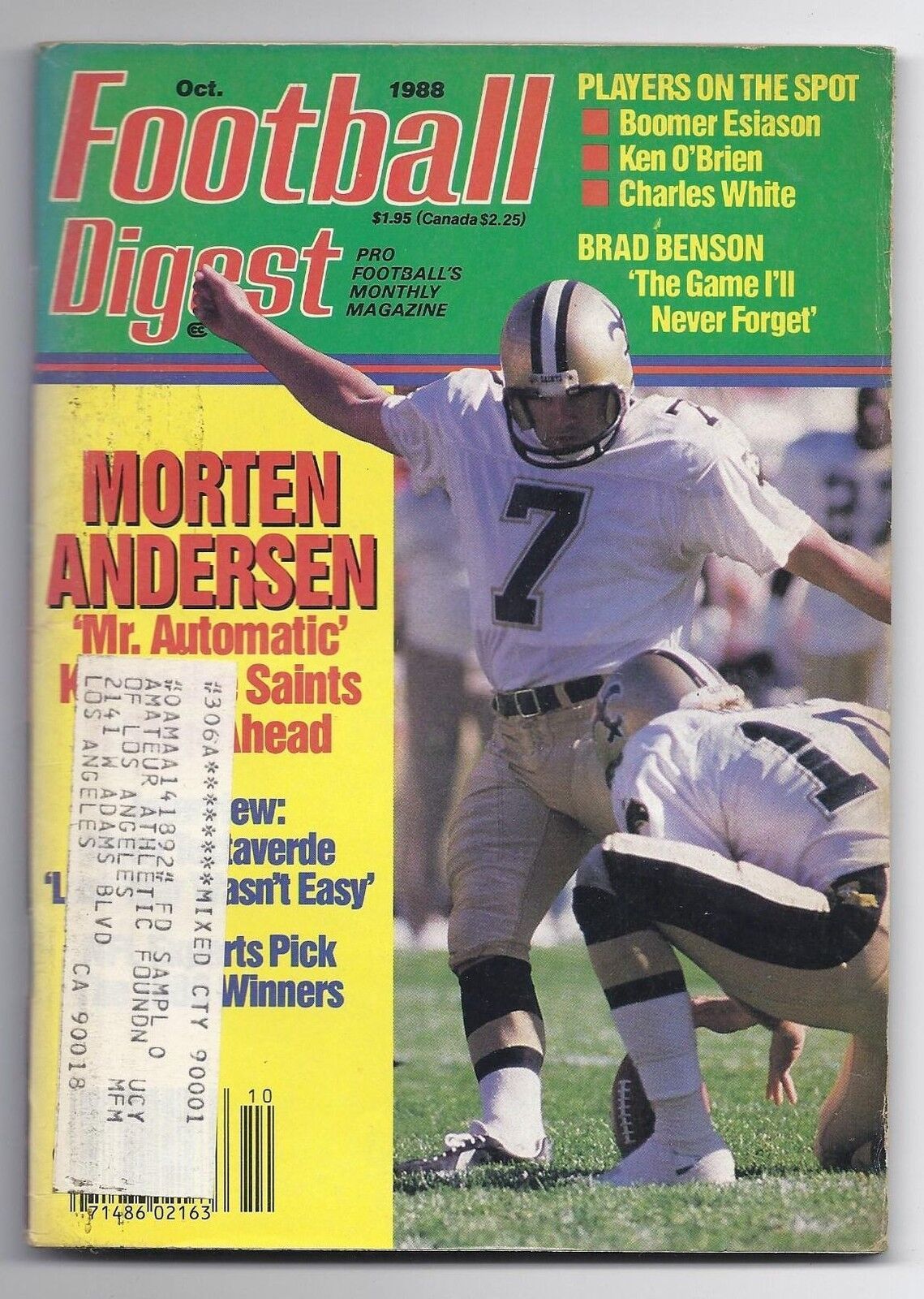 Primary image for 1988 Football Digest October New Orlean Saints Morten Andersem