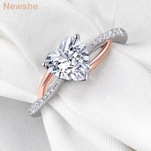 Two Tones 925 Silver Yellow Rose Gold Engagement Rings For Women Heart Shape Wed - £41.21 GBP