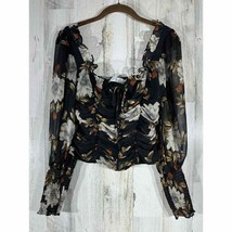 Astr The Label Floral Cropped Top Small Ruched Front Smocked Back Sheer ... - $29.67