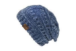 Dark Denim - Beanie Chenille Solid Ribbed Soft Stretch Cable Knit Skull Cap - £20.35 GBP