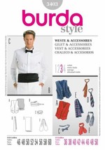 Burda 3403 Men's Vest Pattern Bow Tie Cummerbund Cravat Sizes 36-50 New Uncut - $13.25