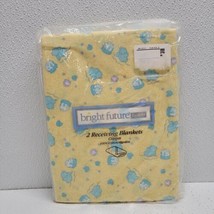 Vintage Bright Future Baby 2 Yellow Cotton Receiving Blankets Ducks &amp; Frogs - £27.70 GBP