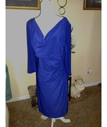 Anne Klein Dress Royal Blue Size 12 Faux Cowl Scoop Neck - $301.90 MXN