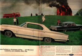 Vintage 1964 Mercury Maradura Two Page Original Color Ad Fire dept burni... - $24.11