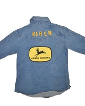 Vintage 70s Chain Stitch Denim Jacket Womens XS Tourist Patches Snap Button - £56.84 GBP