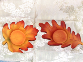 PartyLite Fall LEAF TEA LIGHT, two holders, shades of orange-brown (office-1) - £9.47 GBP