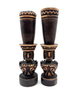 Vintage Hand Carved Wood Tiki Totem Candlesticks 2 Polynesian Taper Hold... - $17.36