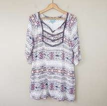 Skies Are Blue | Aztec Print Tunic V-neck 3/4 Sleeve Dress, size medium - £14.64 GBP