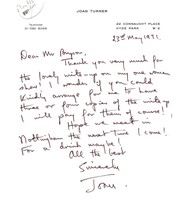 Joan Turner Irish Singer Ultimate Hand Signed Letter Headed Paper - $26.99