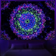 Blacklight Tapestry Boho Mandala Tapestry Uv Reactive Flower Tapestry Psychedeli - £30.83 GBP