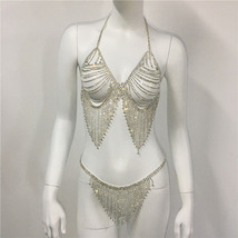 Sexy rhinestone Blingbling Fringe Bikini Set  Body Chain Club Rave Clothing - $95.00