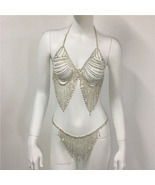 Sexy rhinestone Blingbling Fringe Bikini Set  Body Chain Club Rave Clothing - £74.27 GBP