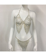 Sexy rhinestone Blingbling Fringe Bikini Set  Body Chain Club Rave Clothing - £75.23 GBP