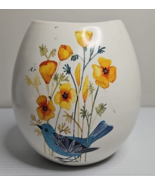 Hallmark Porcelain Spring Bluebird Yellow Flower Vase With Teal Blue Int... - $18.25