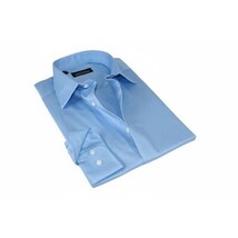 Men Mondego 100% Soft Cotton Dress Business Classic shirt B500 Blue Herringbone image 6
