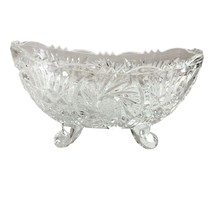 Vintage American Brilliant Cut Glass Oval Footed Boat Dish Clear 6x3.5x3  - $32.15