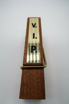 Fun vintage wood &amp; brass V.I.P. cloths pin style paper holder office col... - $18.99