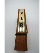 Fun vintage wood &amp; brass V.I.P. cloths pin style paper holder office col... - £14.81 GBP