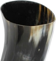 German Drinking Beer Bovine Cow Horn Medieval Norwegian With Brown Leather Frog image 3