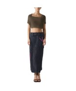 Jordache Vintage 90&#39;s Dark Blue Wash Denim Grommet Maxi Skirt Size 5 - $74.70 CAD