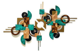 Wood Wall Art, Metal WALL decor, Teal Green Grotto Squares, Contemporary 55x38 - $435.59